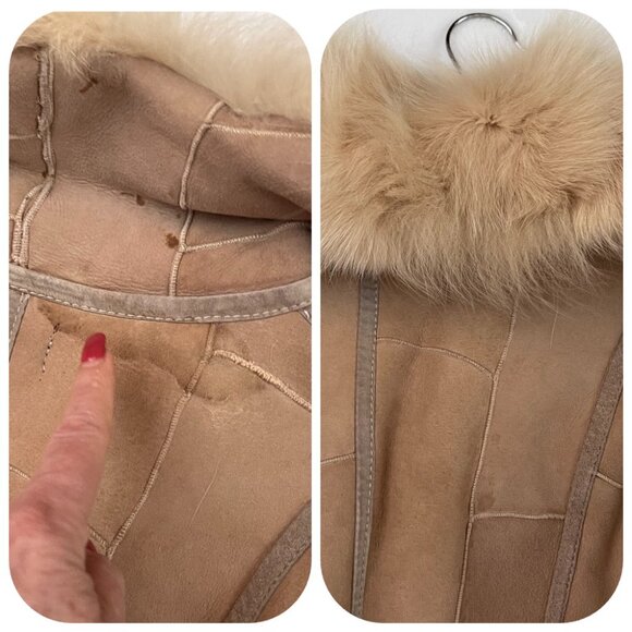 Vintage KRYOS Paris Shearling Sheepskin Coat with Fox Collar and panels IT 40 - Picture 13 of 13